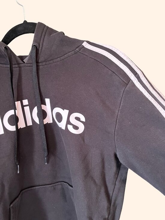 Adidas Black Hoodie 3 Stripe Logo Pullover Size Small - Picture 3 of 6